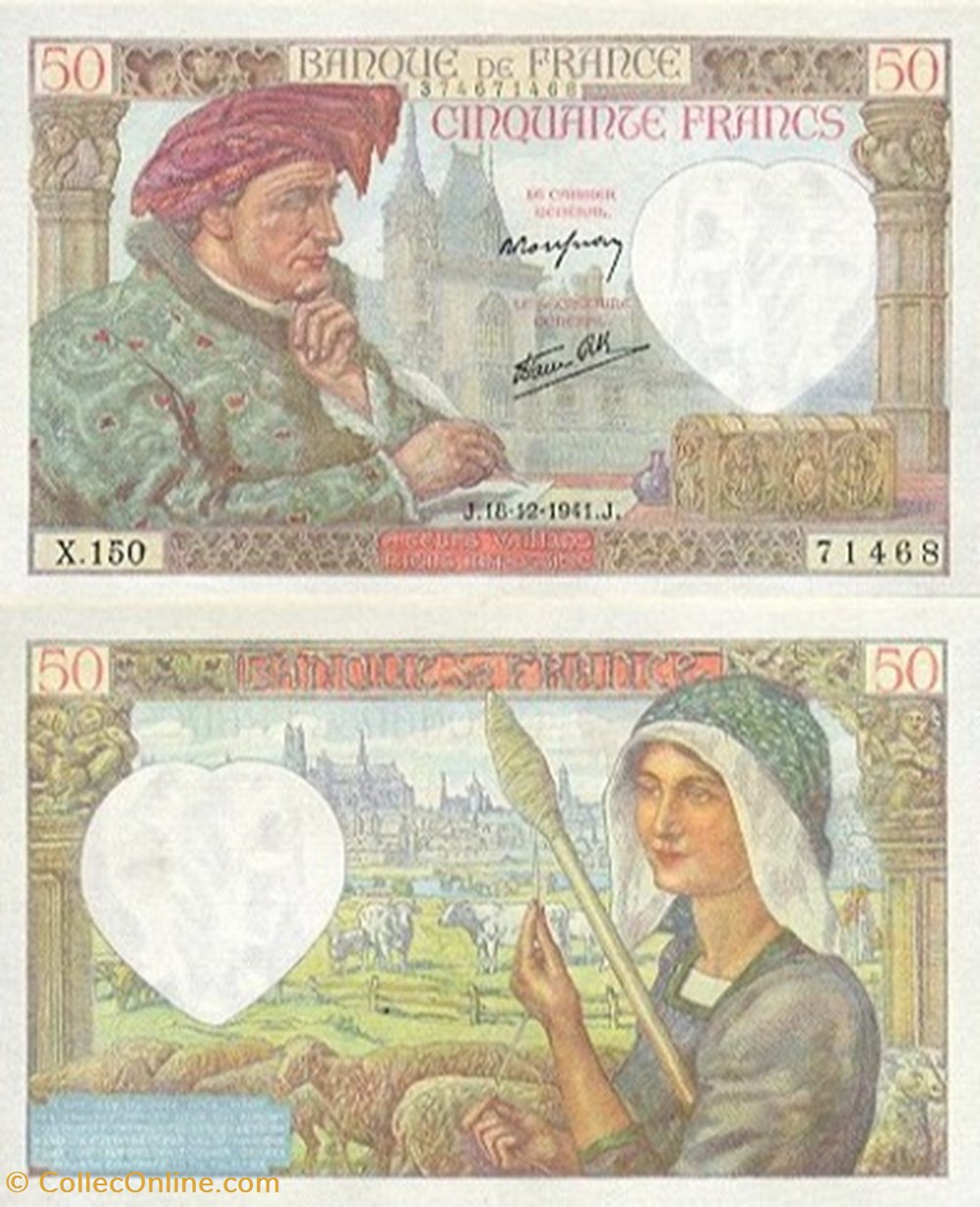 billets europe france 50 francs jacques coeur type 1941