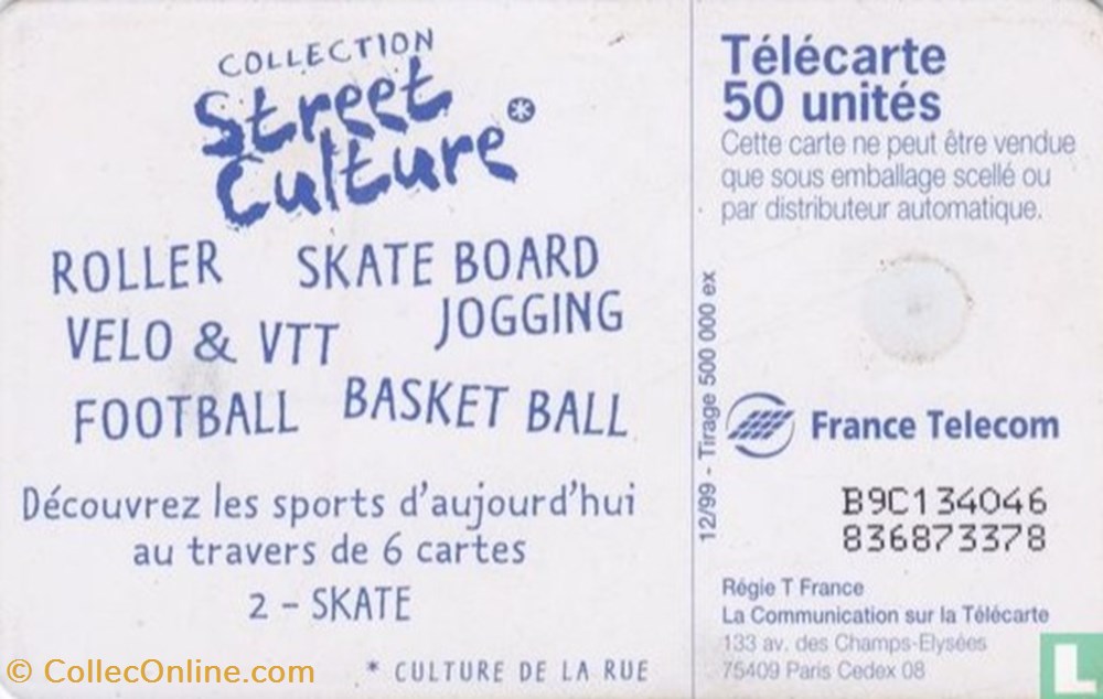 France- Skate- Gemplus 01.2 divers telecartes cartes telephoniques france skate gemplus 01 2