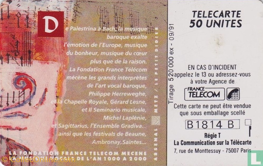 France- Arsenal de Metz - Baroque- Gemplus 01.1 (1988) divers telecartes cartes telephoniques france arsenal de metz baroque gemplus 01 1 1988