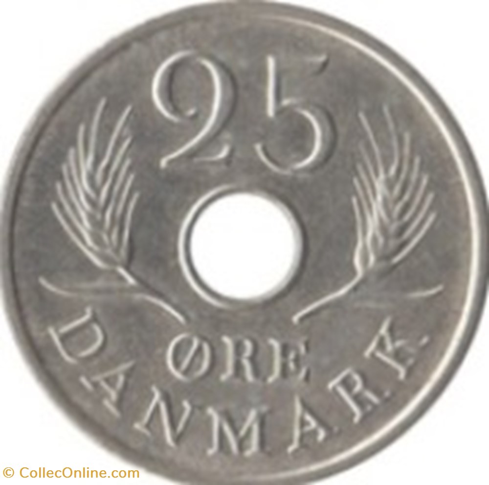 monnaies monde 25 re frederik ix type avec trou danemark 1969