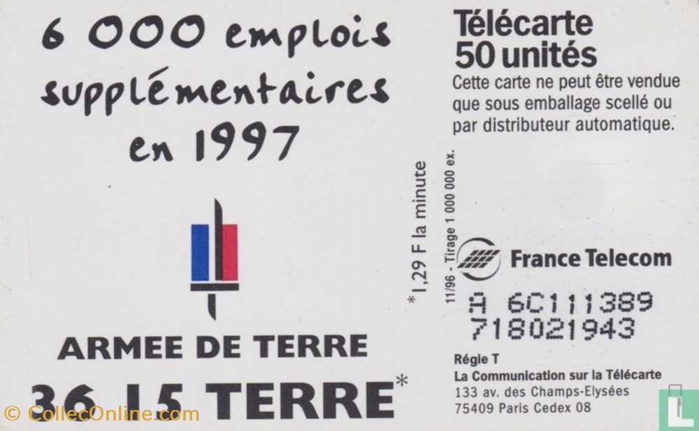divers telecartes cartes telephoniques france armee de terre solaique 03 1990