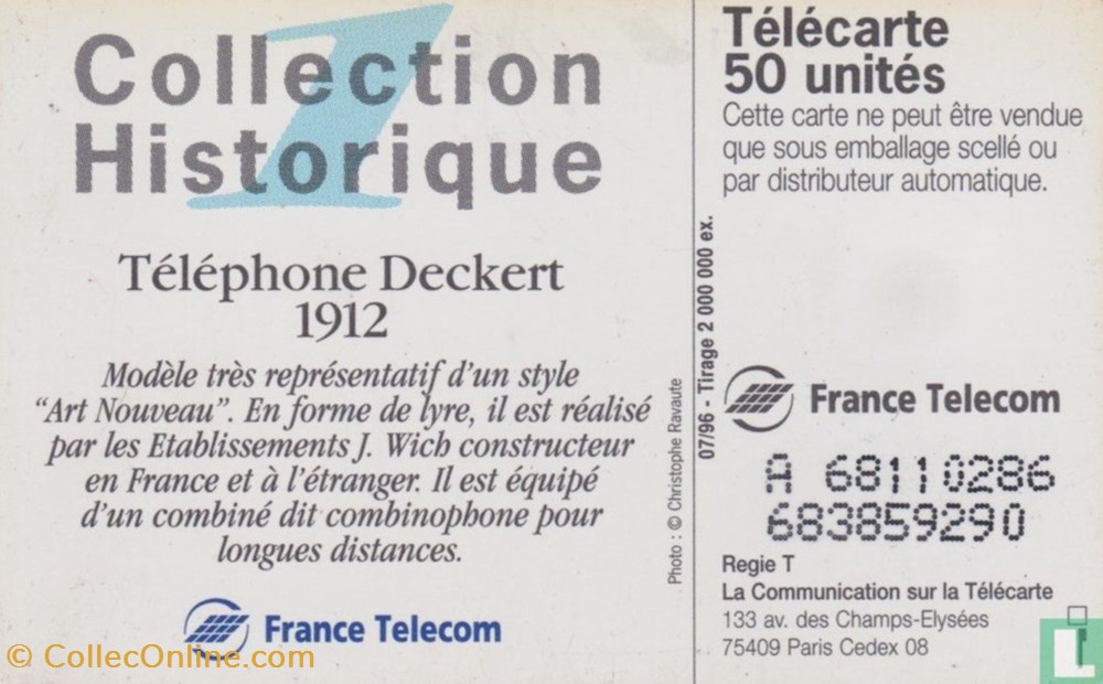 divers telecartes cartes telephoniques france telephone deckert solaique 03 1990
