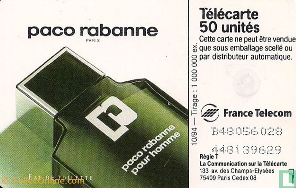 divers telecartes cartes telephoniques france paco rabanne gemplus 01 1 1988