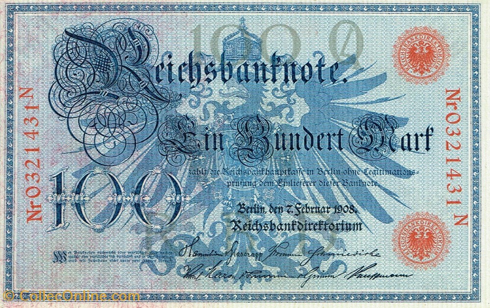 Allemagne-100 Deutsche Mark-1908 billets allemagne 100 deutsche mark 1908