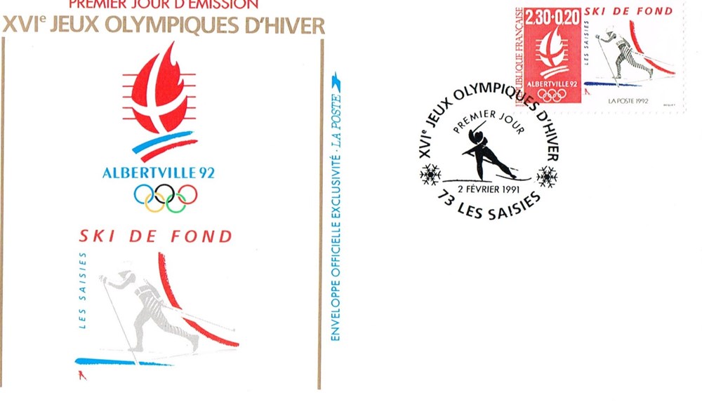 Enveloppe 1er jour Albertville 92-Ski de Fond timbres europe enveloppe 1er jour albertville 92 ski de fond