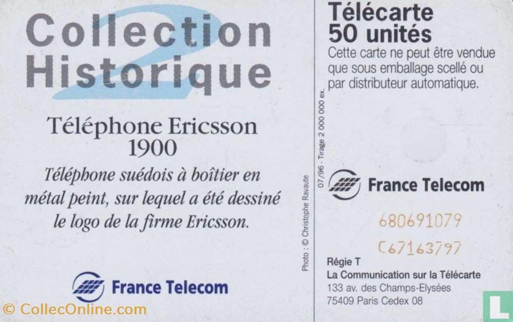 divers telecartes cartes telephoniques france telephone ericsson schlumberger 07 1 1992