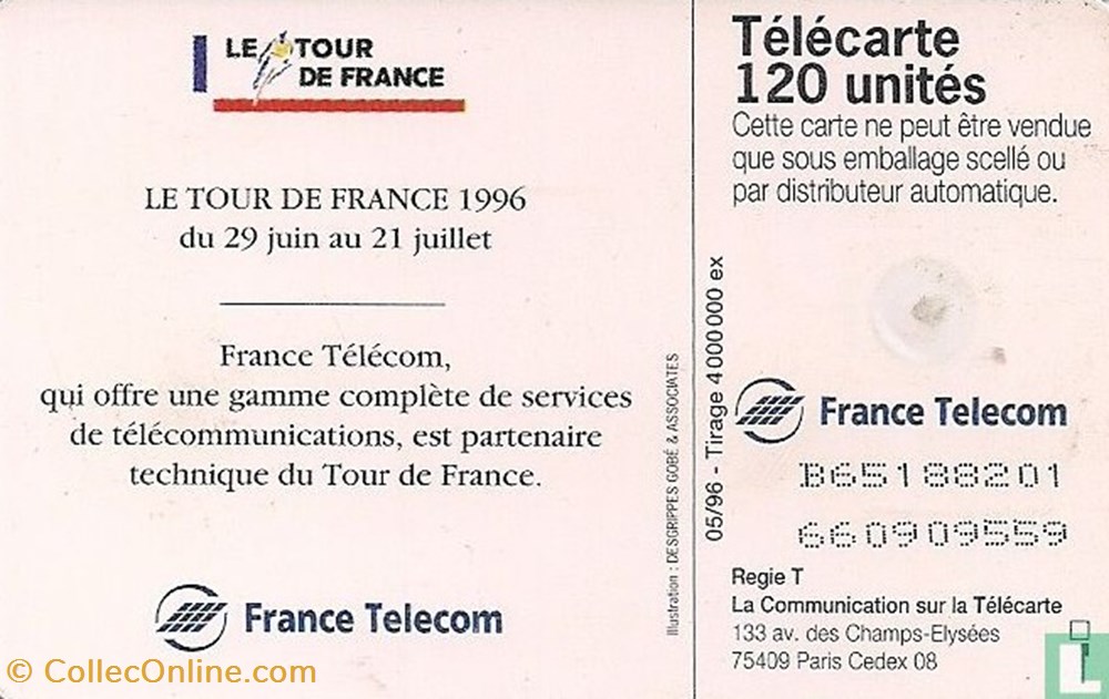 France- Tour de France 96- Gemplus 01.1 (1988) divers telecartes cartes telephoniques france tour de france 96 gemplus 01 1 1988