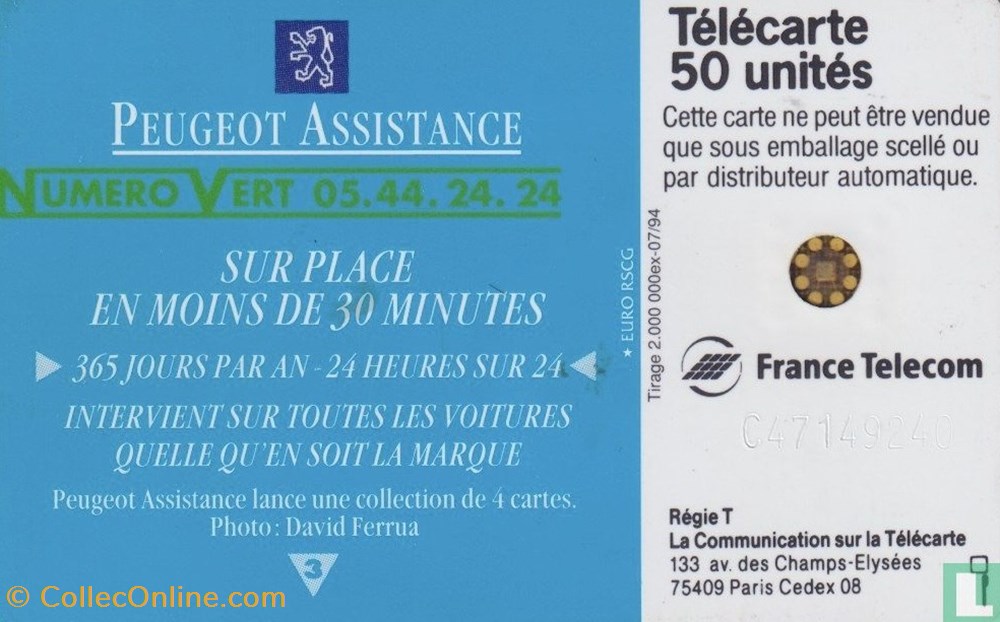 divers telecartes cartes telephoniques france peugeot assistance schlumberger 05an