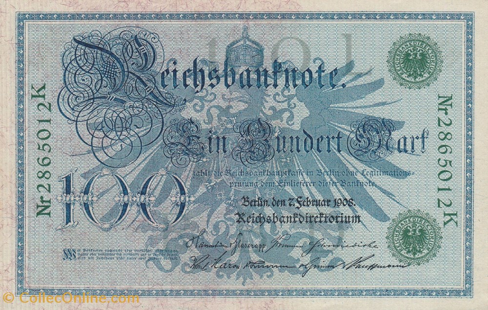 Allemagne-100 Deutsche Mark-1908 billets allemagne 100 deutsche mark 1908
