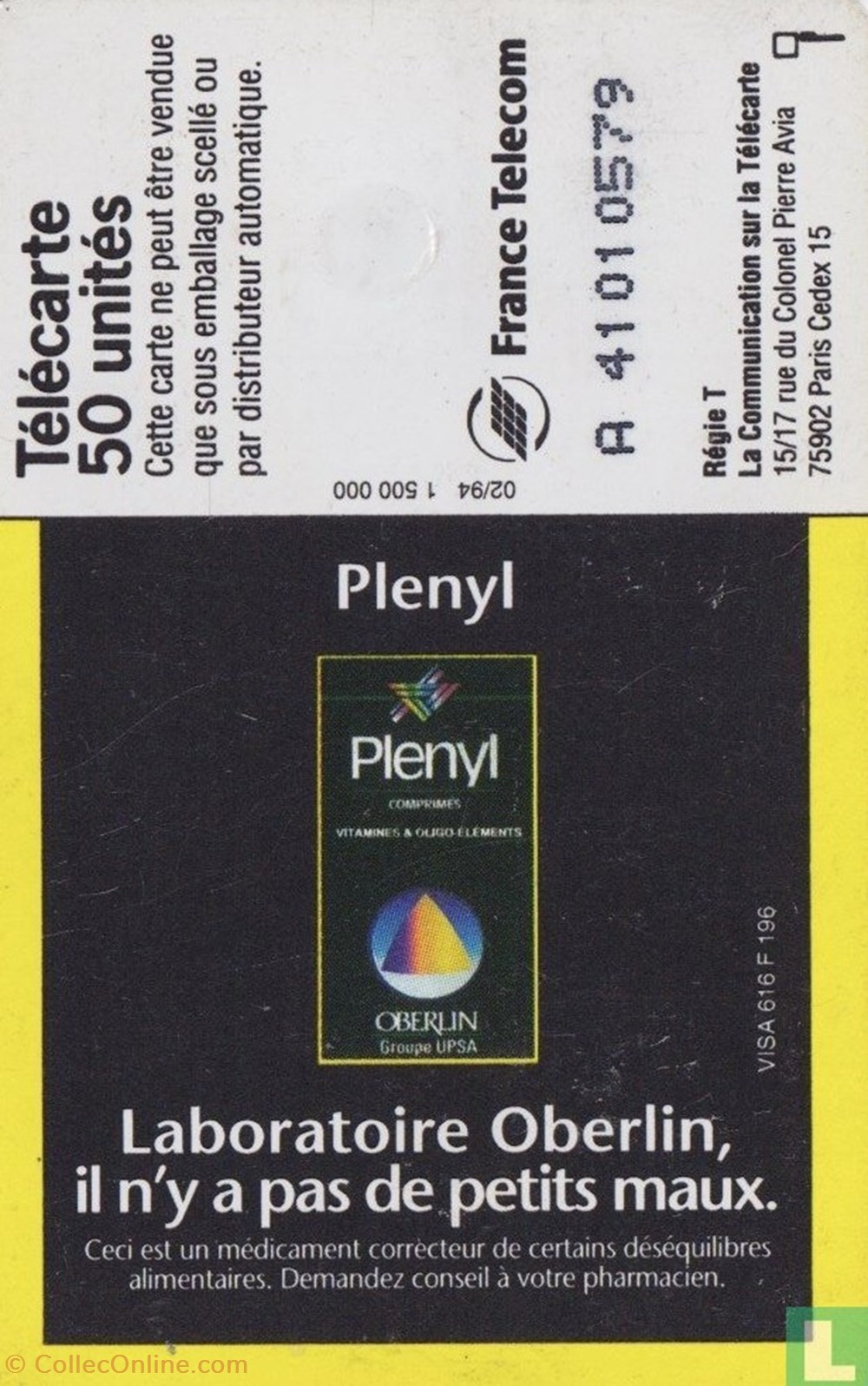 France- Oberlin - Plenyl- Solaic 06 (1993) divers telecartes cartes telephoniques france oberlin plenyl solaic 06 1993