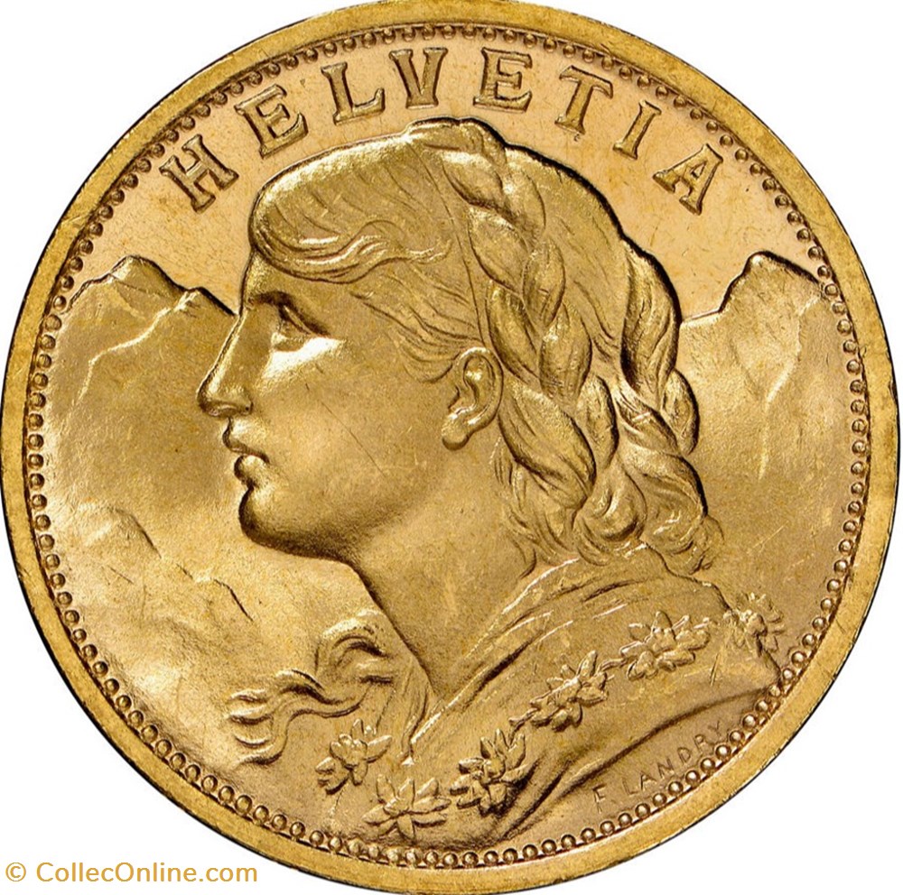 Suisse-20 Francs Helvetia 1927 B monnaies monde suisse 20 francs helvetia 1927 b
