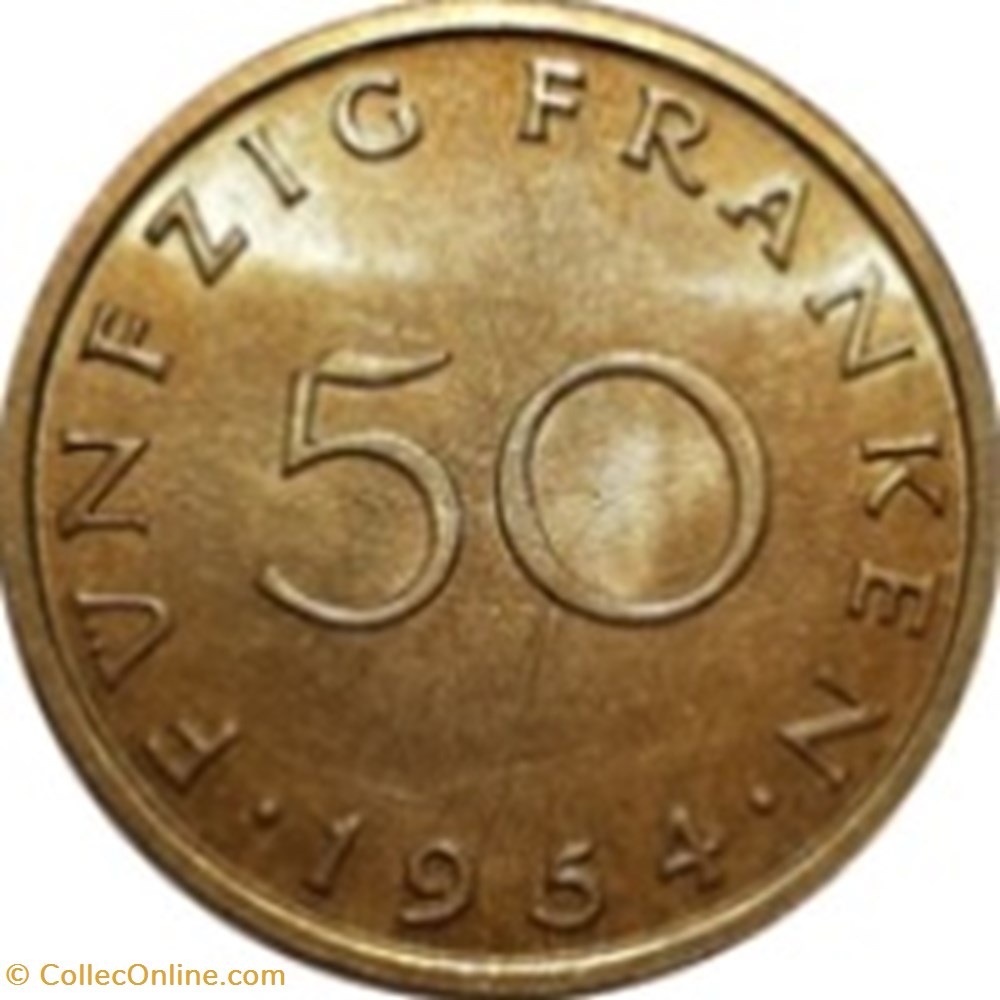 50 franken-Sarre Allemagne 1954 monnaies monde 50 franken sarre allemagne 1954