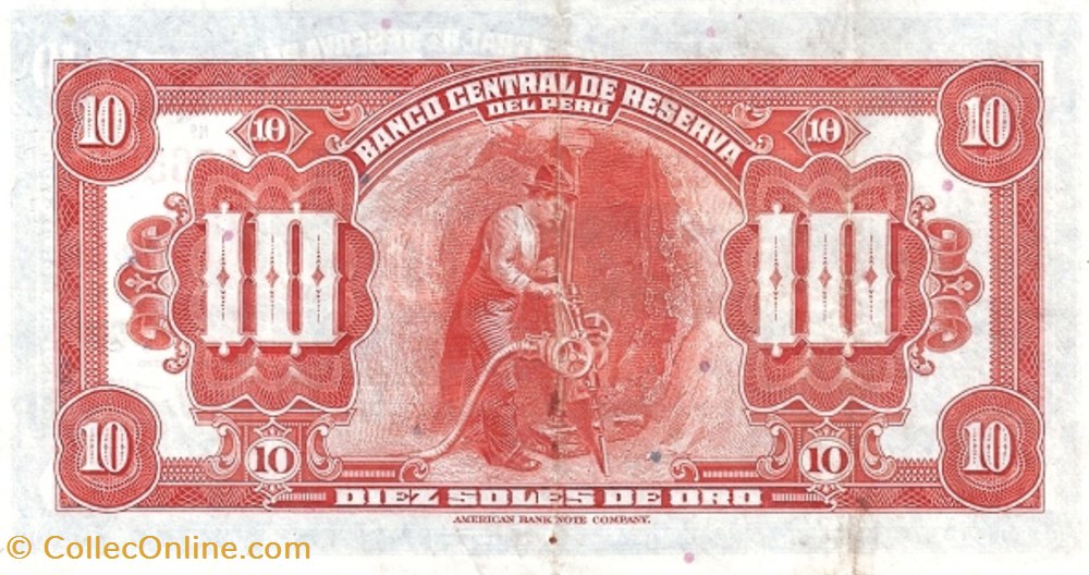 Pérou-10 soles de Oro-08-09-1939 billets perou 10 soles de oro 08 09 1939