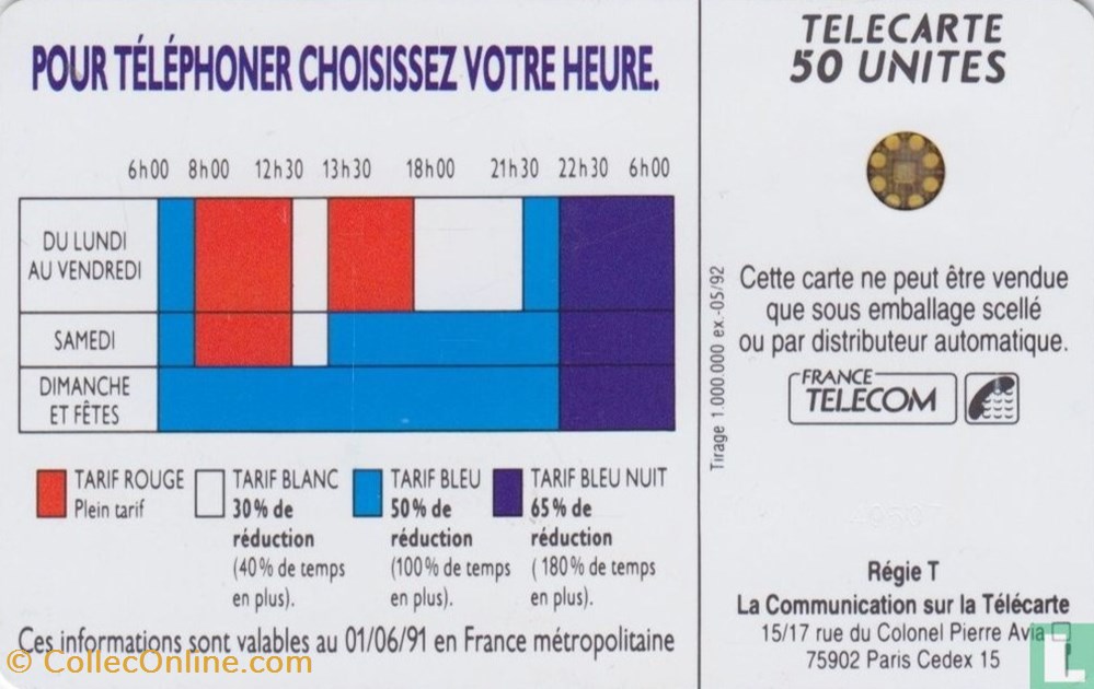 divers telecartes cartes telephoniques france les tarifs reduits 18h00 schlumberger 04an