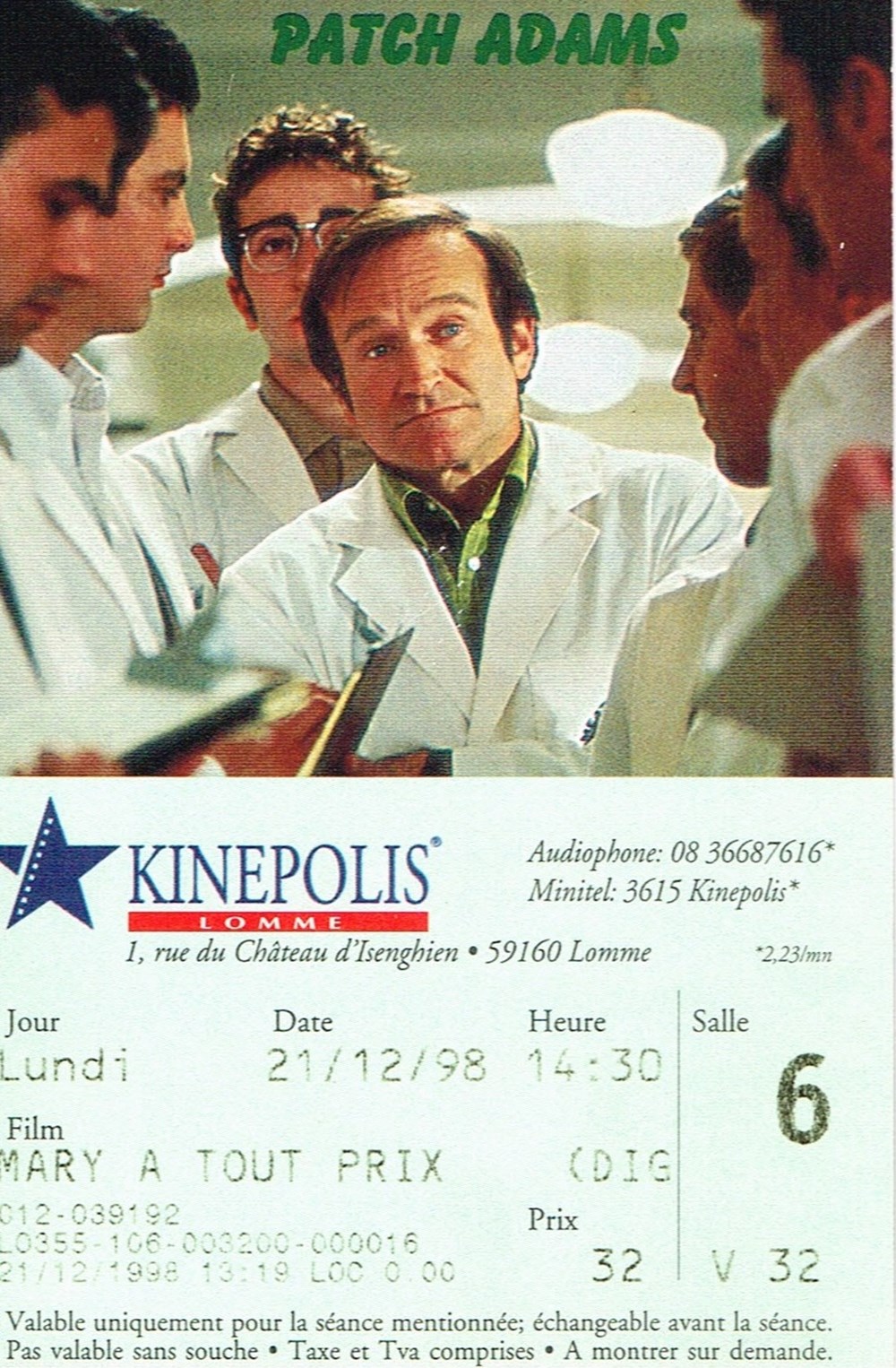 Patch Adams documents anciens tickets entree patch adams