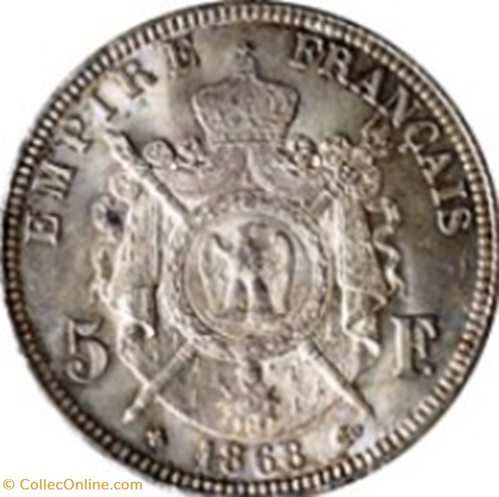 5 francs Napoléon III tête laurée BB 1867 - France monnaies 5 francs napoleon iii tete lauree bb 1867 france