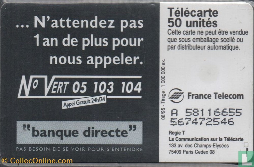 France- Banque Directe- Solaïque 03 (1990) divers telecartes cartes telephoniques france banque directe solaique 03 1990
