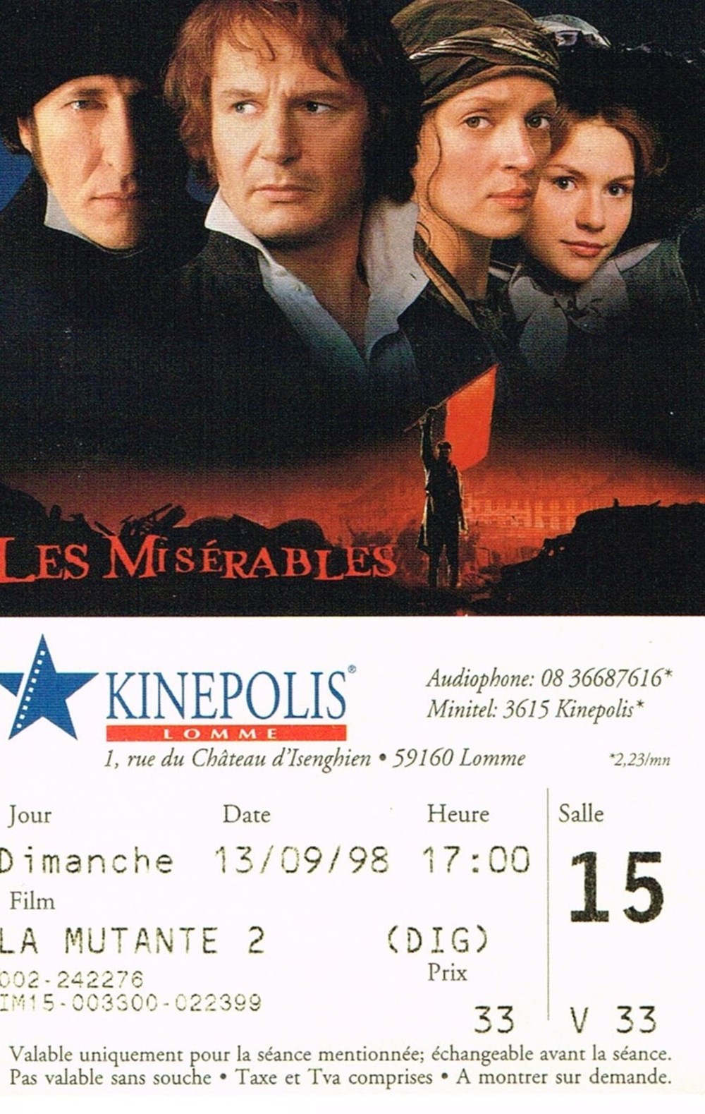 Les misérables documents anciens tickets d entree les miserables