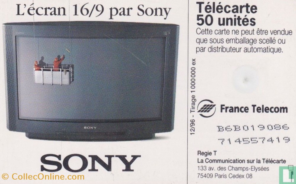 France- L'écran 16/9 par Sony- Gemplus 01.1 (1988) divers telecartes cartes telephoniques france ecran 16 9 par sony gemplus 01 1 1988