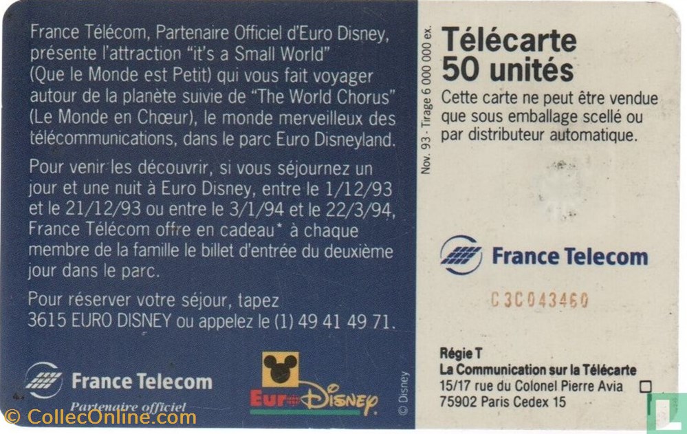 divers telecartes cartes telephoniques france euro disney le cadeau schlumberger 07 1 1992