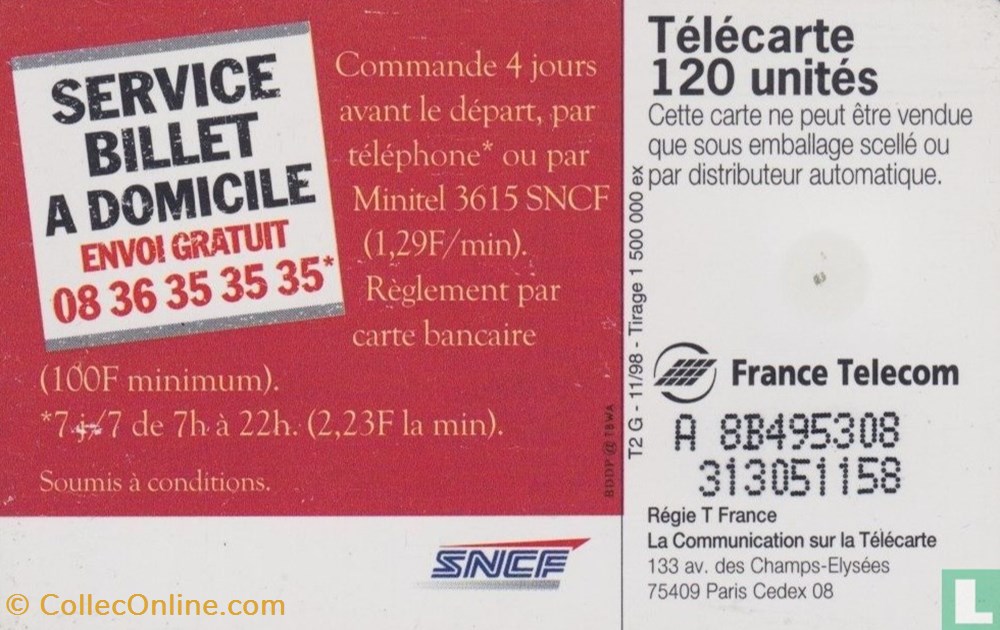 France- SNCF Service billet a domicile- Solaïque 03 (1990) divers telecartes cartes telephoniques france sncf service billet a domicile solaique 03 1990
