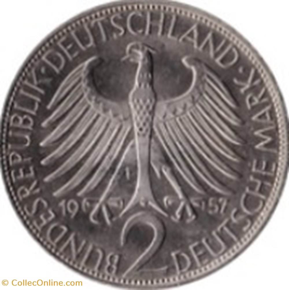 2 deutsche mark Max Planck Allemagne 1957 (J) monnaies monde 2 deutsche mark max planck allemagne 1957 j