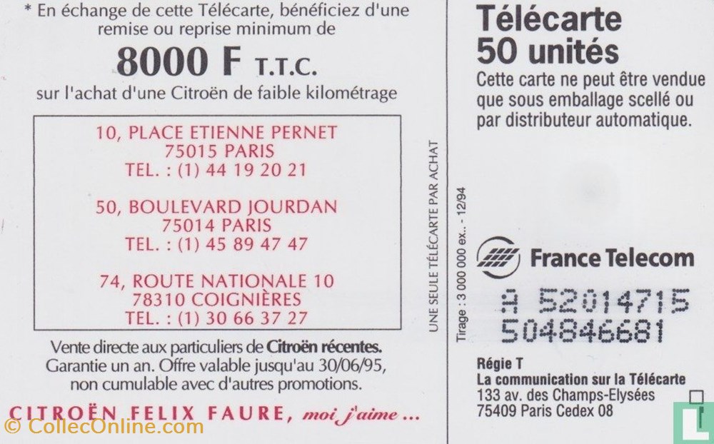 France- Citroën Xantia- Solaïque 03 (1990) divers telecartes cartes telephoniques france citroen xantia solaique 03 1990