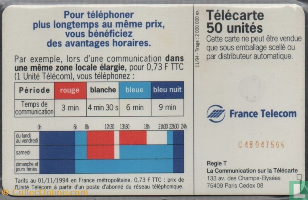 France- Pour téléphoner, choisissez votre heure- Schlumberger 07.1 (1992) divers telecartes cartes telephoniques france pour telephoner choisissez votre heure schlumberger 07 1 1992
