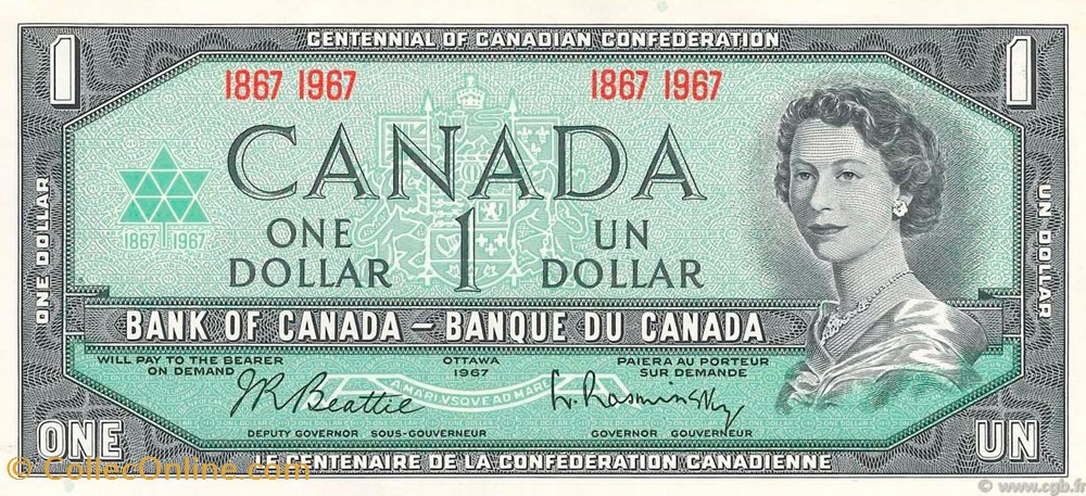 Canada-Centenaire de la confédération Candadienne-1 dollar-1967 billets canada centenaire de la confederation candadienne 1 dollar 1967
