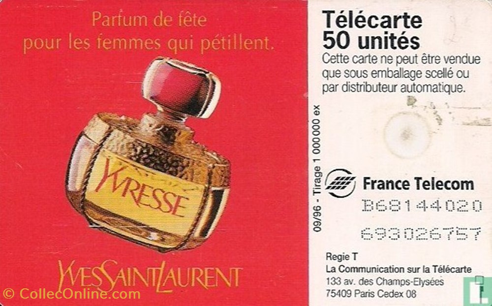 France- Yves Saint Laurent - Yvresse- Gemplus 01.1 (1988) divers telecartes cartes telephoniques france yves saint laurent yvresse gemplus 01 1 1988