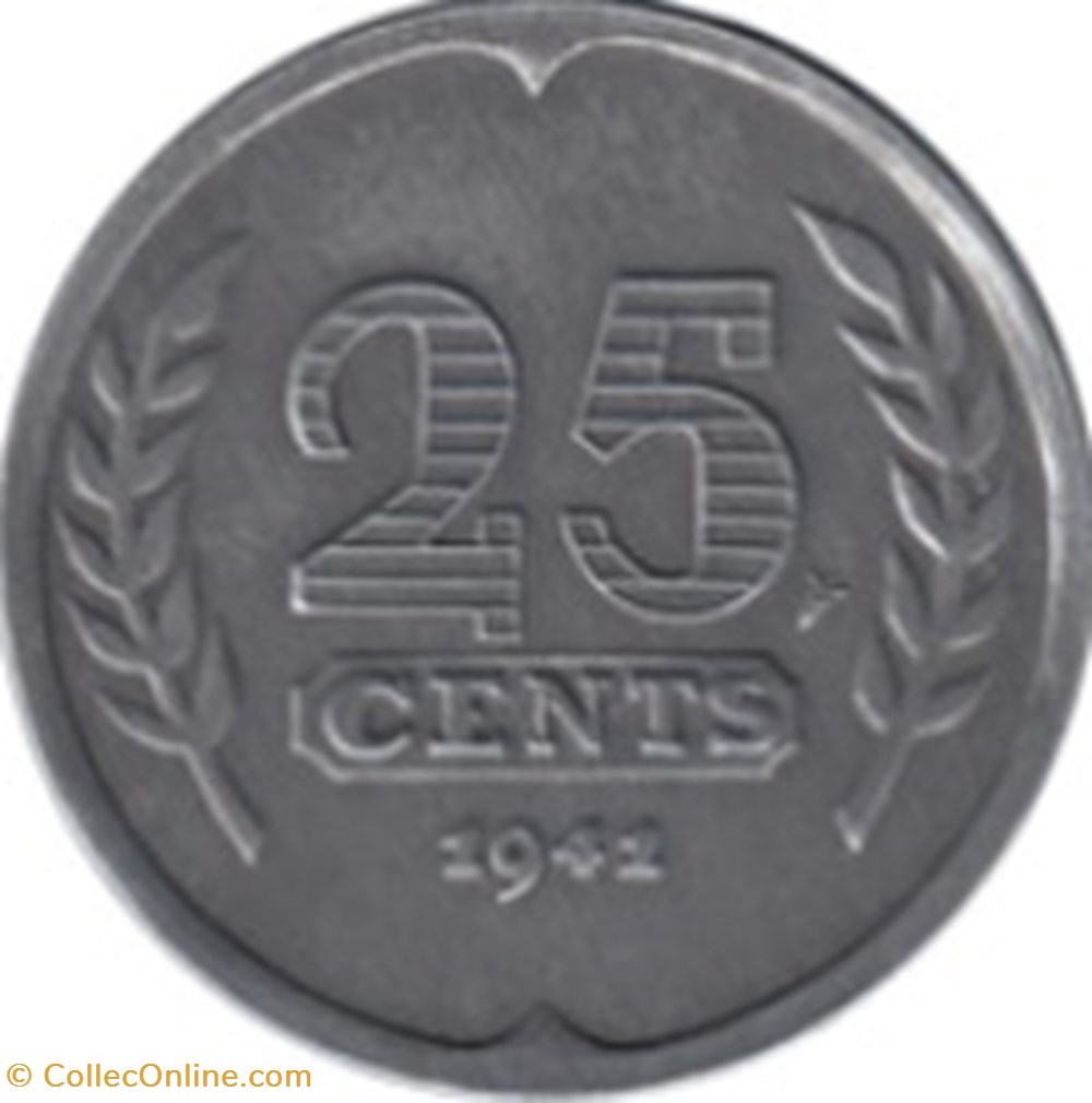 25 cent Pays-Bas 1941 (occupation Allemande) monnaies monde 25 cent pays bas 1941 occupation allemande