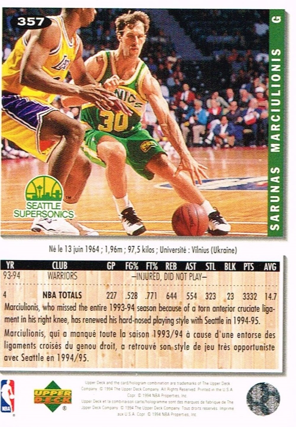 sport olympisme sports collectifs basketball nba 1994 sarunas marciulionis super sonics
