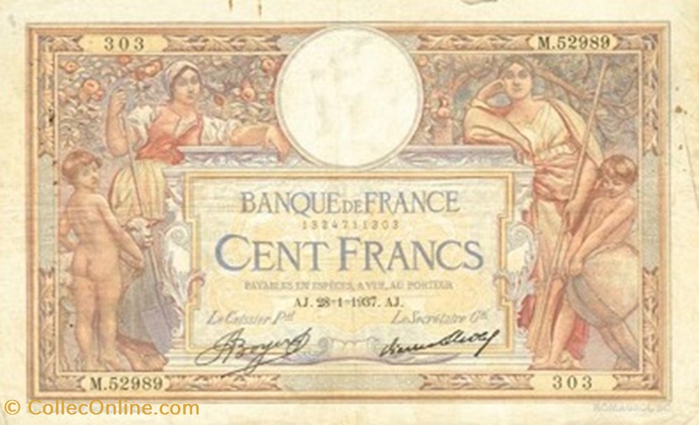 100 Francs LUC OLIVIER MERSON Type 1906 modifié billets europe france 100 francs luc olivier merson type 1906 modifie