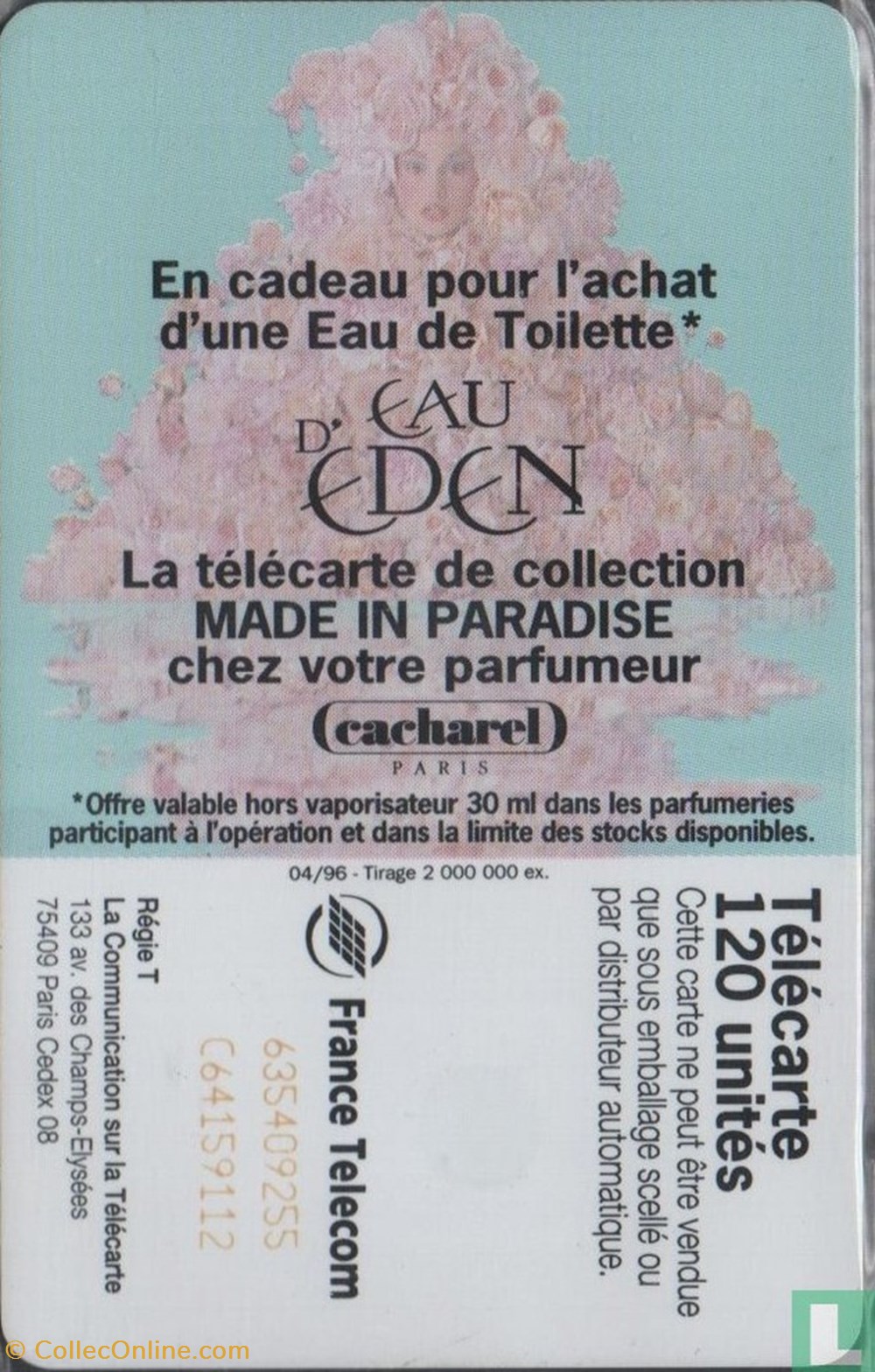 divers telecartes cartes telephoniques france cacharel schlumberger 07 1 1992