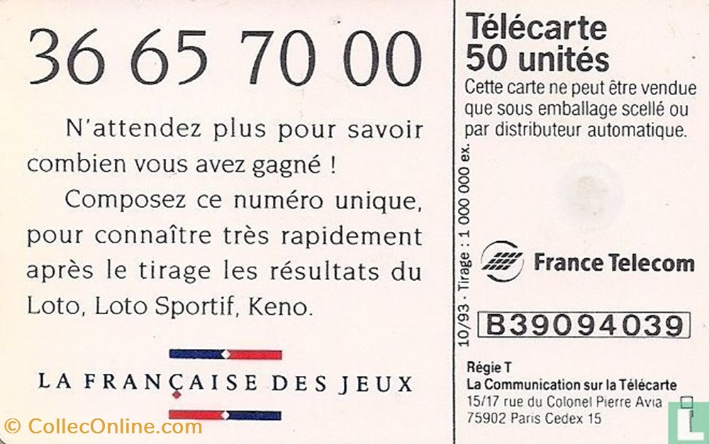 France- Loto- Gemplus 01.1 (1988) divers telecartes cartes telephoniques france loto gemplus 01 1 1988