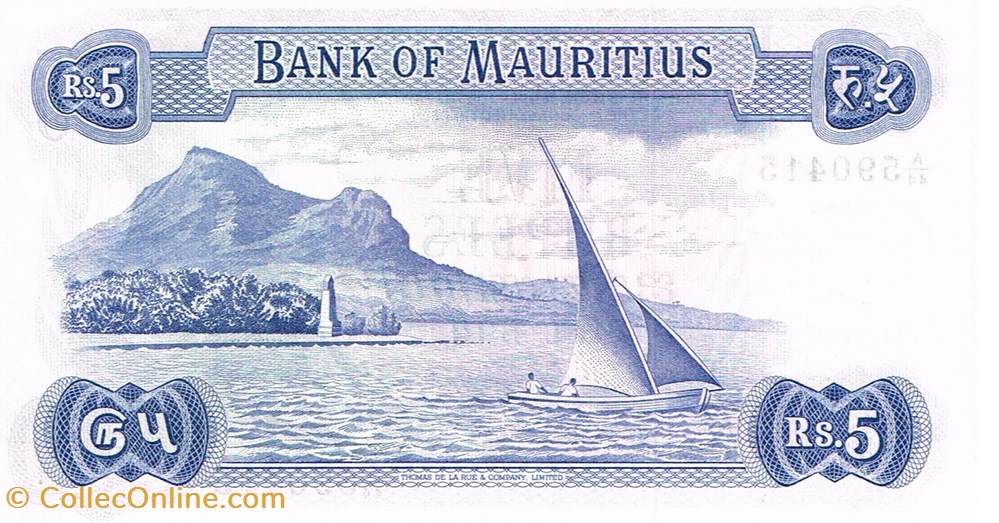 Maurice-5 rupees 1967-1982 billets maurice 5 rupees 1967 1982