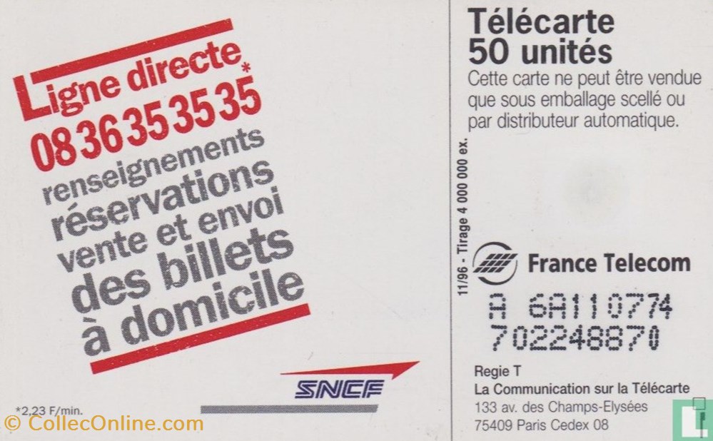 divers telecartes cartes telephoniques france sncf ligne directe solaique 03 1990