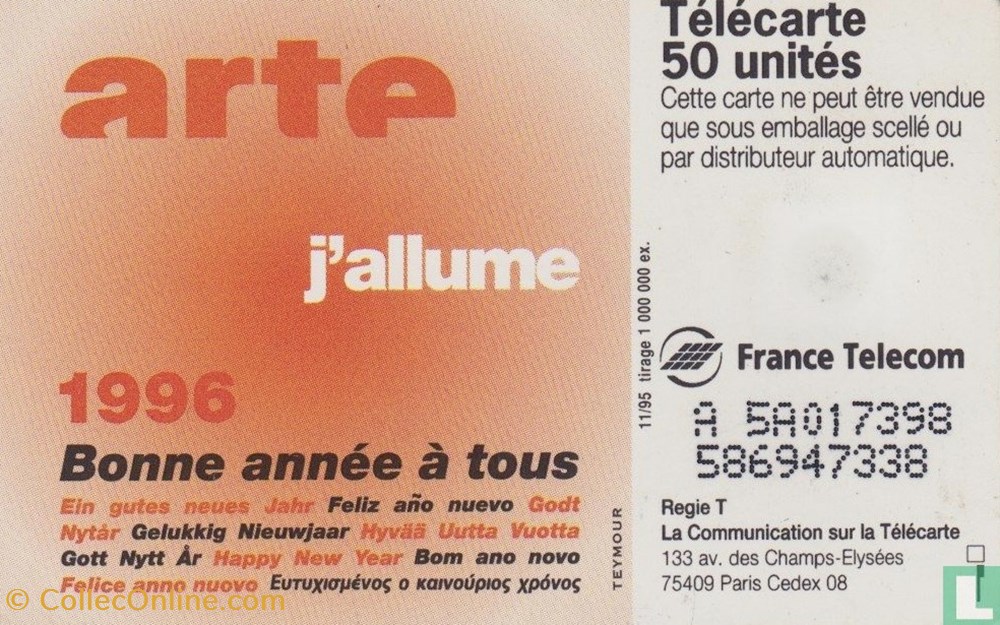 divers telecartes cartes telephoniques france arte allume solaique 03 1990