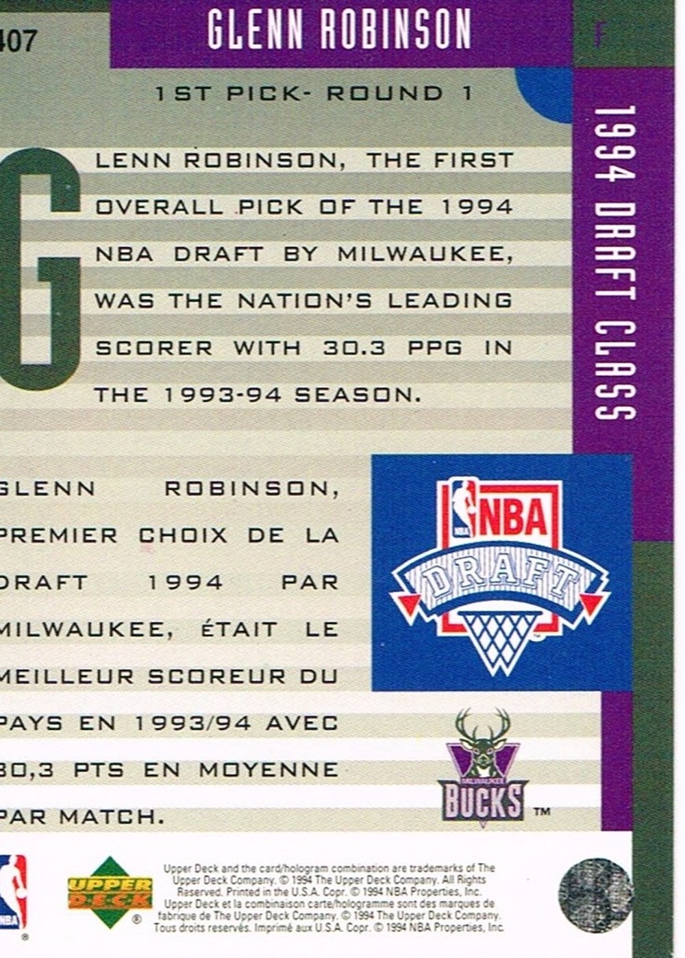 NBA 1994- Glenn Robinson-Bucks sport olympisme sports collectifs basketball nba 1994 glenn robinson bucks