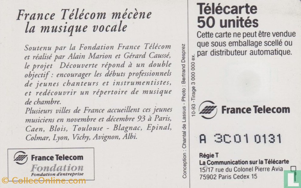 France- Concert Découverte- Solaïque 03 (1990) divers telecartes cartes telephoniques france concert decouverte solaique 03 1990