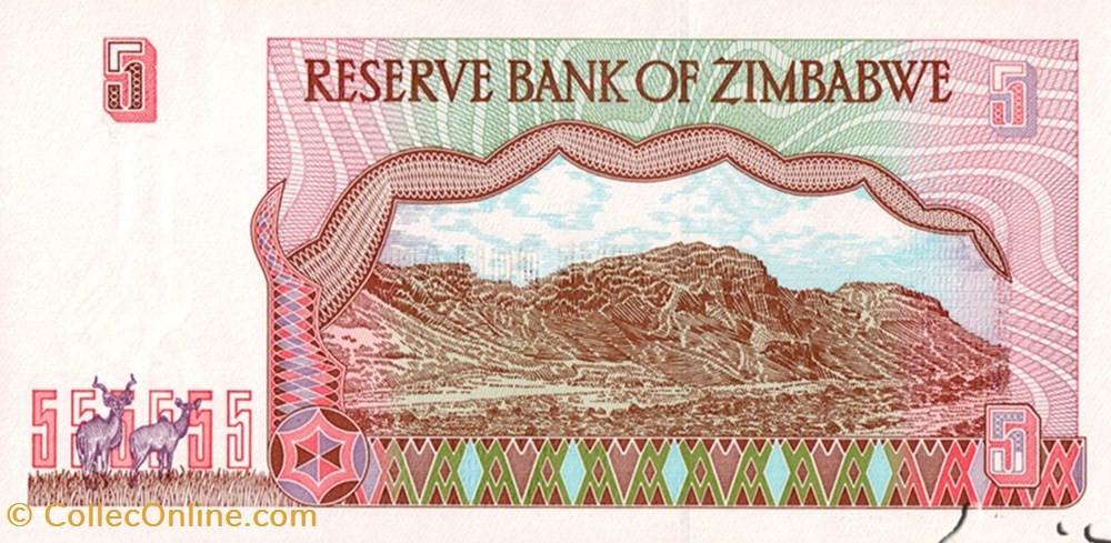Zimbabwe-5 dollars 1997 billets zimbabwe 5 dollars 1997