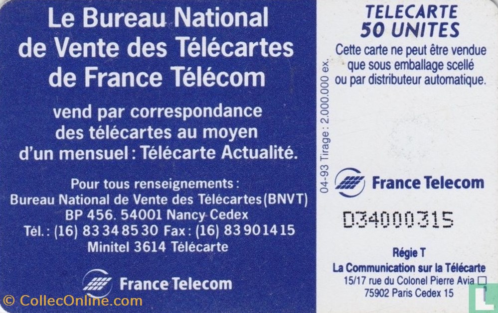 divers telephoniques france bureau national de vente des telecartes oberthur 01 1992