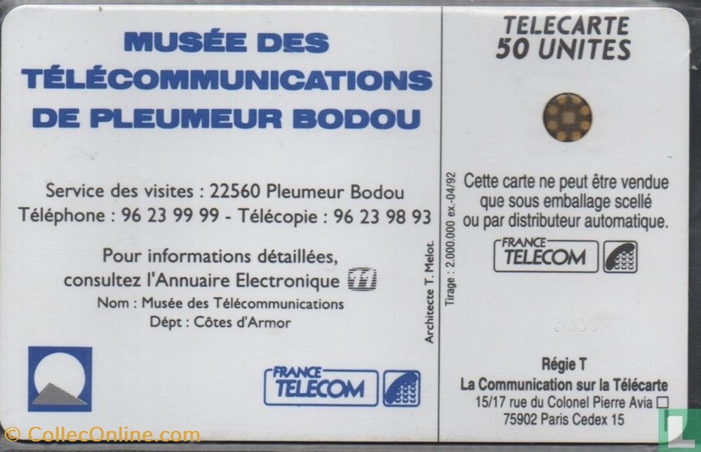 France-Musée des télécommunications des Pleumeur Bodou- Schlumberger 04an divers telecartes cartes telephoniques france musee des telecommunications des pleumeur bodou schlumberger 04an