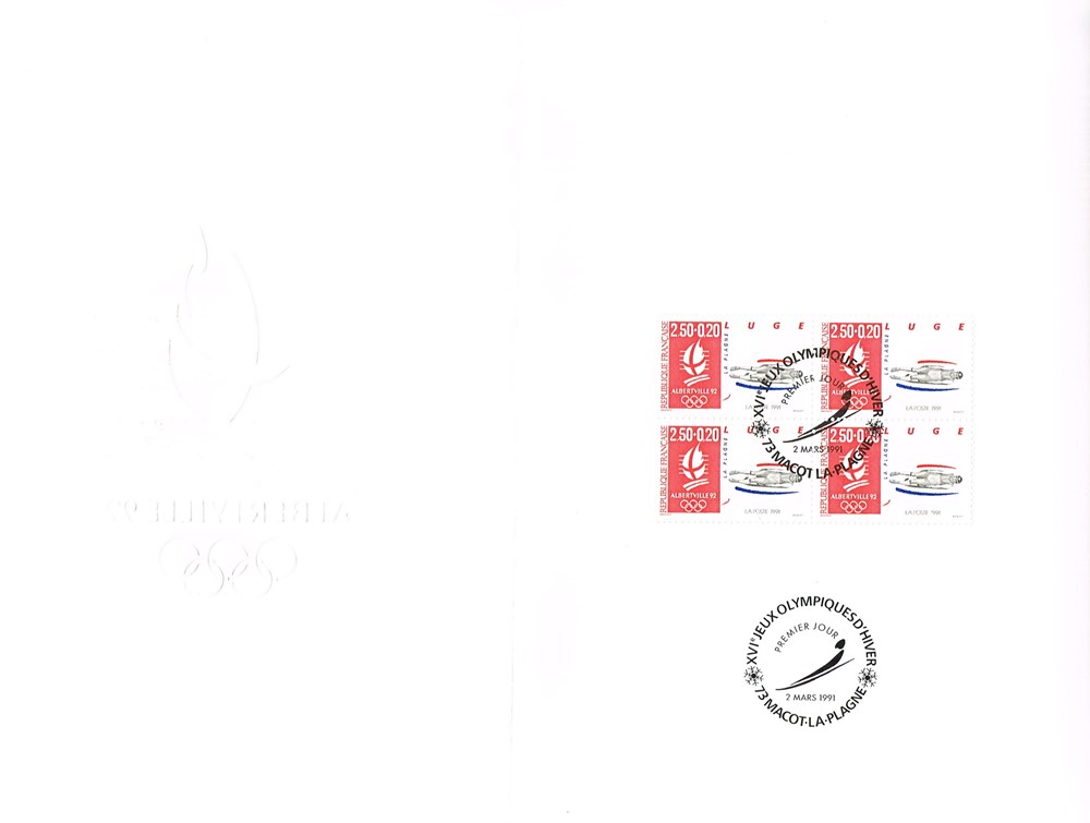timbres europe document 1er jour 16eme jeux olympique hiver luge