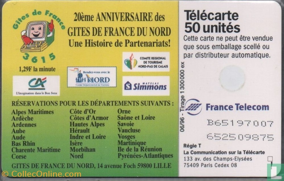 France- Gîtes de France- Gemplus 01.1 (1988) divers telecartes cartes telephoniques france gites de france gemplus 01 1 1988