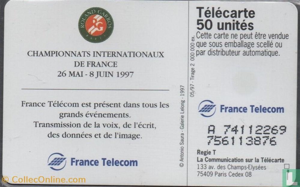 divers telecartes cartes telephoniques france roland garros 97 solaique 03 1990