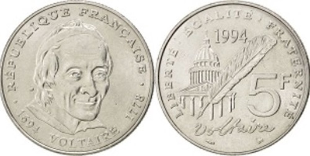 5 Francs Voltaire 1994 monnaies 5 francs voltaire 1994