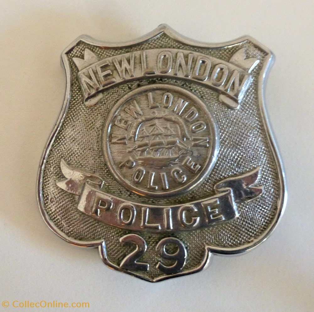 militaria medailles insignes badge metallique de police us new london connecticut cd reese nyc