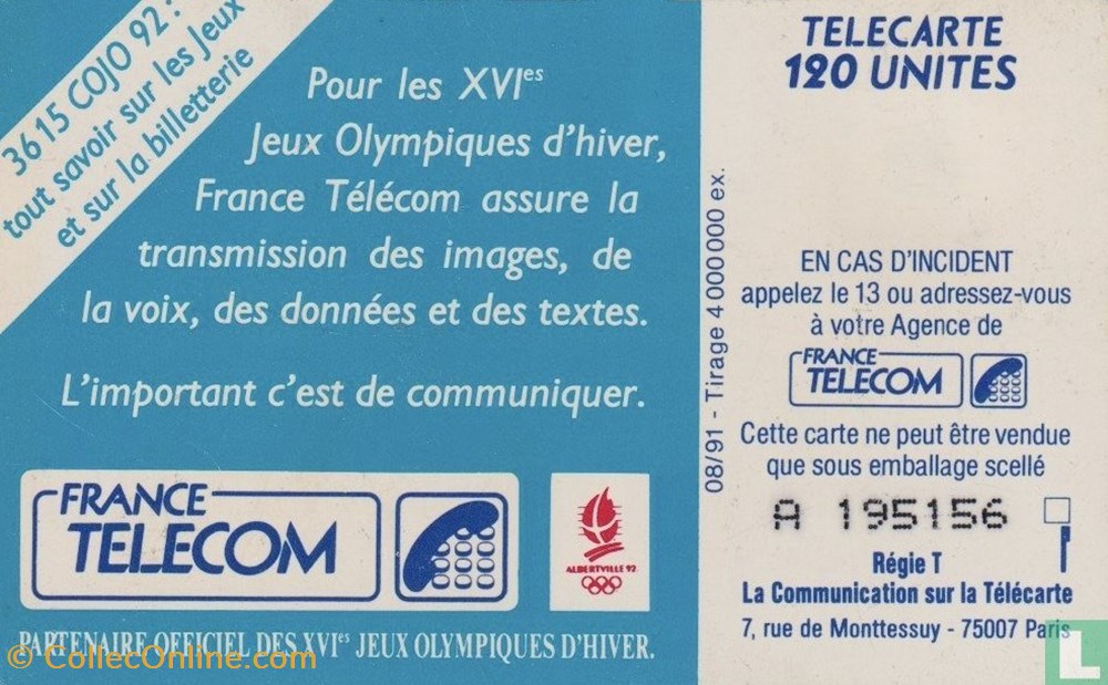 divers telecartes cartes telephoniques france saut a ski solaique 03 1990