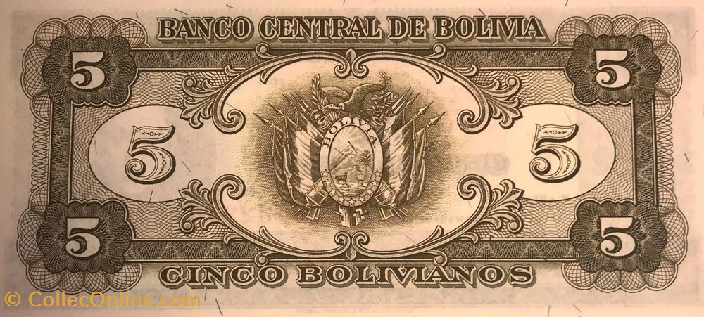 billets bolivie 5 bolivianos 20 12 1945